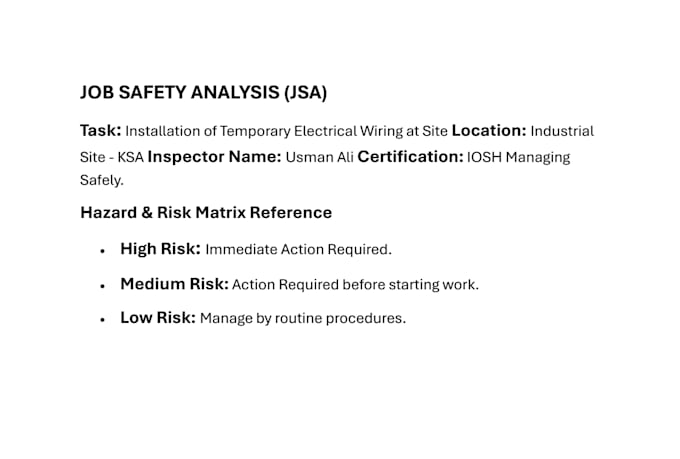 create jsa rams ptw in seap format for construction